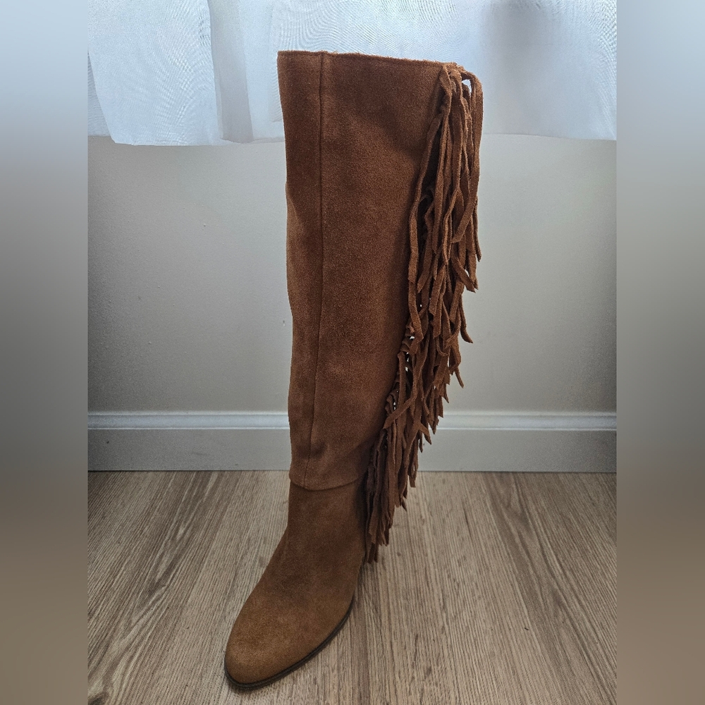 Steve Madden Fringe Suede Knee-High Boots - Brown